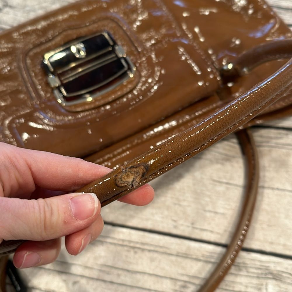 Elie Tahari Cognac Patent Leather Shoulder Bag with Front Buckle - Picture 9 of 13